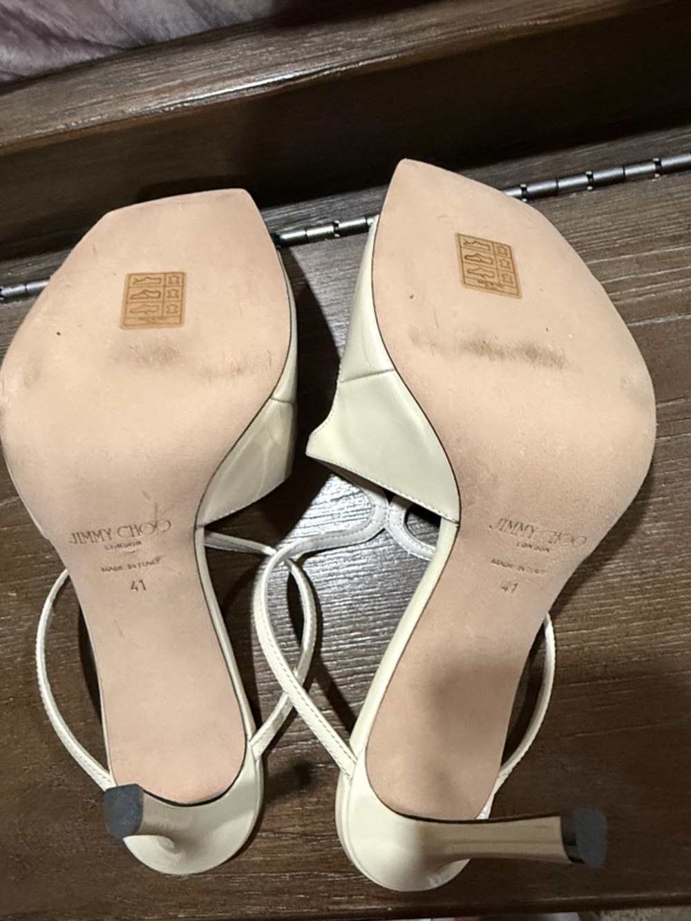 Jimmy Choo Ivory Strappy Square-Toe Heels - Picture 8 of 9